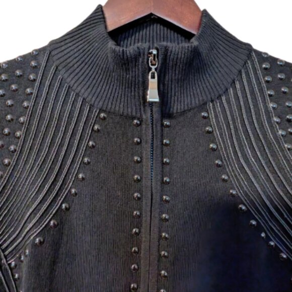 NWT Minkas Women's Cardigan Sweater with Studs and Decorative Stitching - Picture 2 of 5